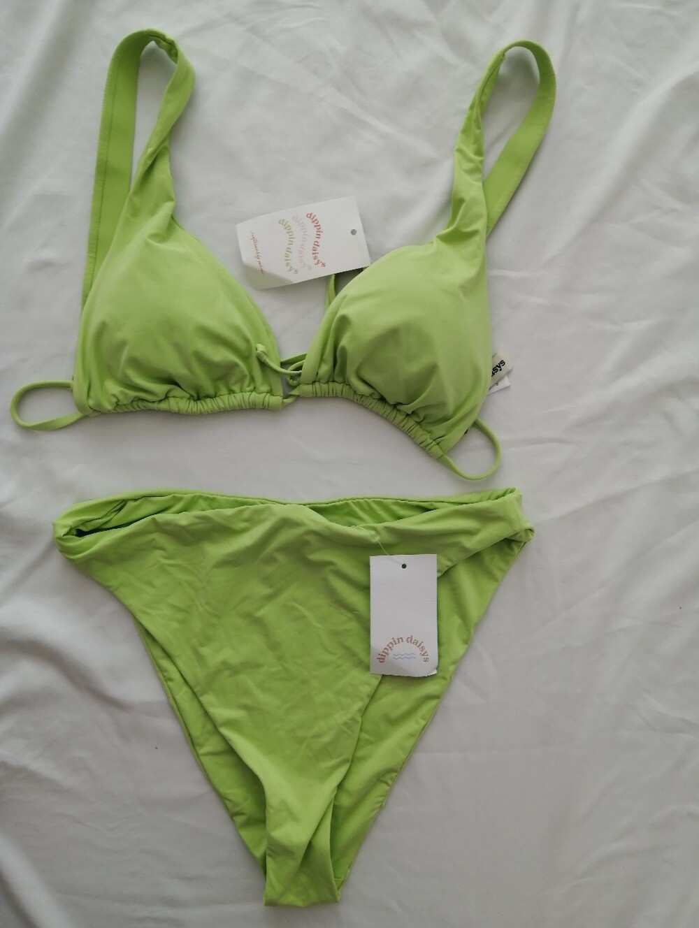 NWT Dippin Daisys Bikini Set in Green Large Descano Top & Seafoam Cheeky Bottoms